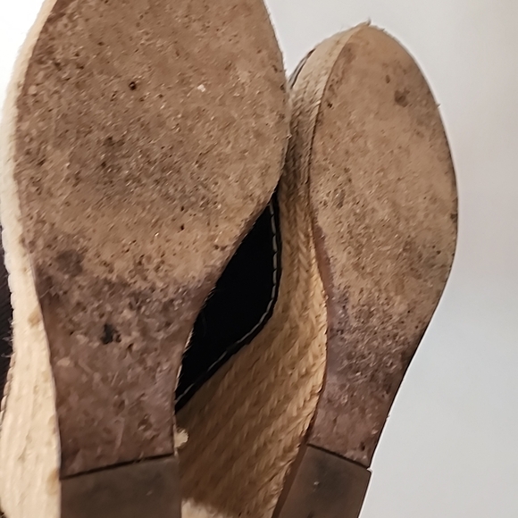 Tory Burch Peep Toe Brown Canvas Wedge Espradrilles - Picture 6 of 7